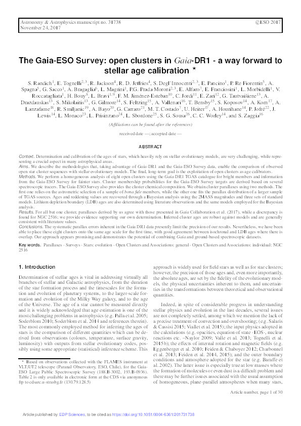 The Gaia-ESO Survey: open clusters in Gaia-DR1. A way forward to stellar age calibration Thumbnail