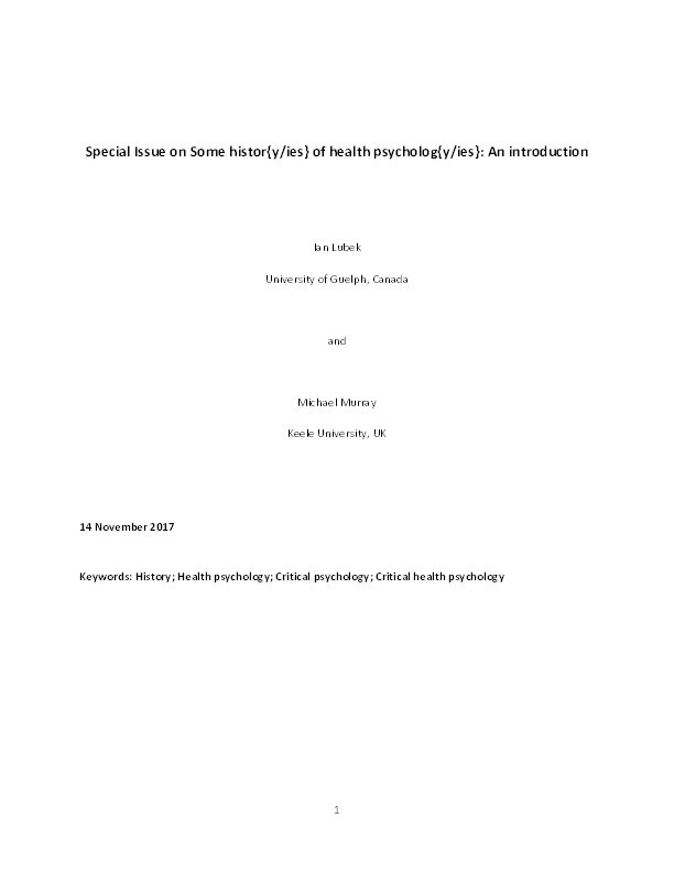 Special issue on some histor{y/ies} of health psycholog{y/ies}: an introduction Thumbnail