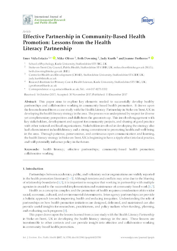 Effective Partnership in Community-Based Health Promotion: Lessons from the Health Literacy Partnership Thumbnail