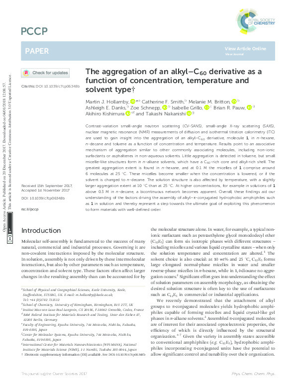 The aggregation of an alkyl-C60 derivative as a function of concentration, temperature and solvent type. Thumbnail