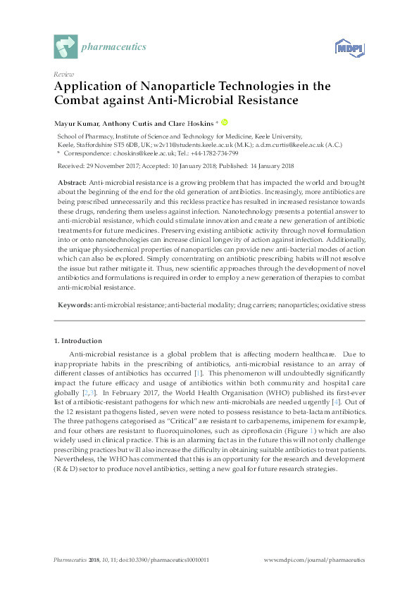 Application of Nanoparticle Technologies in the Combat against Anti-Microbial Resistance Thumbnail