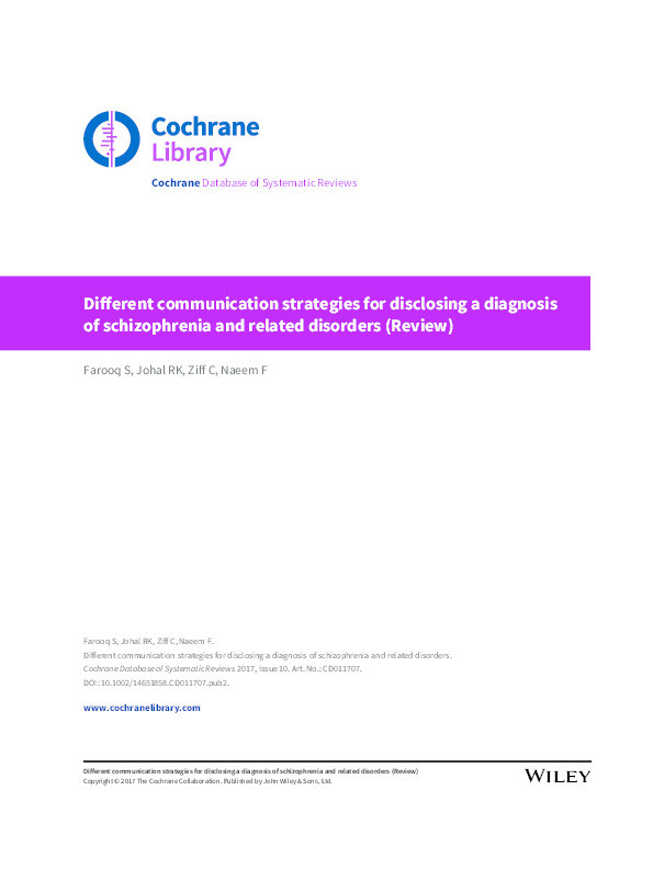 Different communication strategies for disclosing a diagnosis of schizophrenia and related disorders. Thumbnail