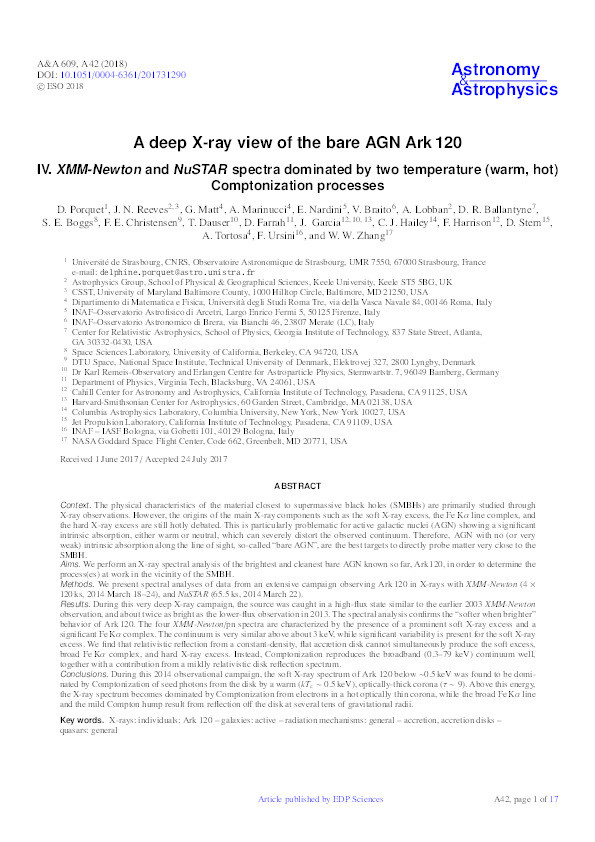 A deep X-ray view of the bare AGN Ark120. IV. XMM-Newton and NuSTAR spectra dominated by two temperature (warm, hot) Comptonization processes Thumbnail