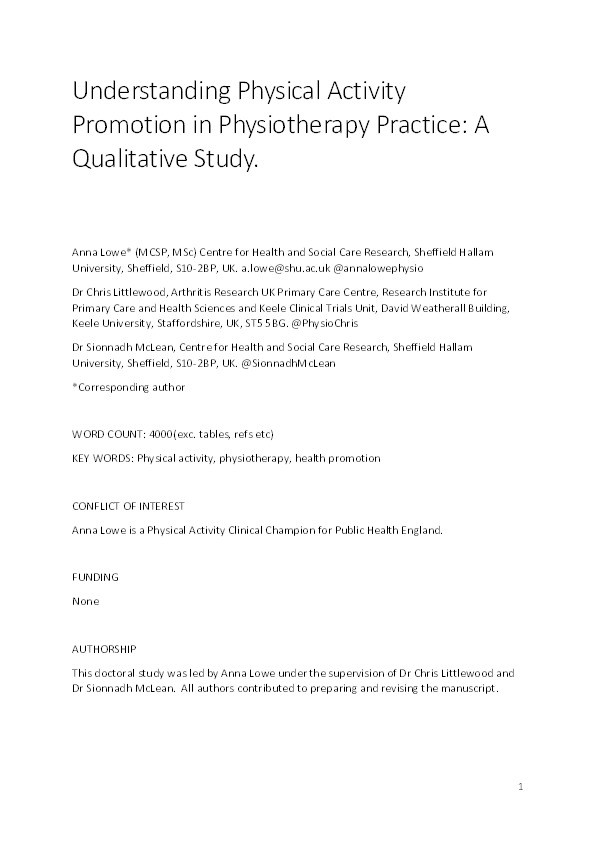 Understanding physical activity promotion in physiotherapy practice: a qualitative study Thumbnail