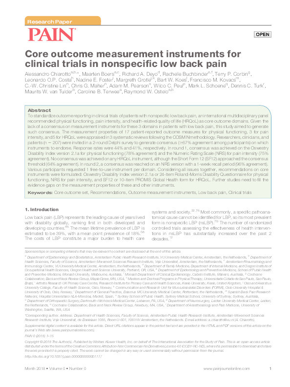 Core outcome measurement instruments for clinical trials in nonspecific low back pain. Thumbnail