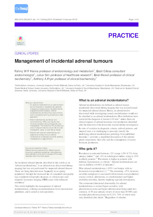 Management of incidental adrenal tumours. Thumbnail