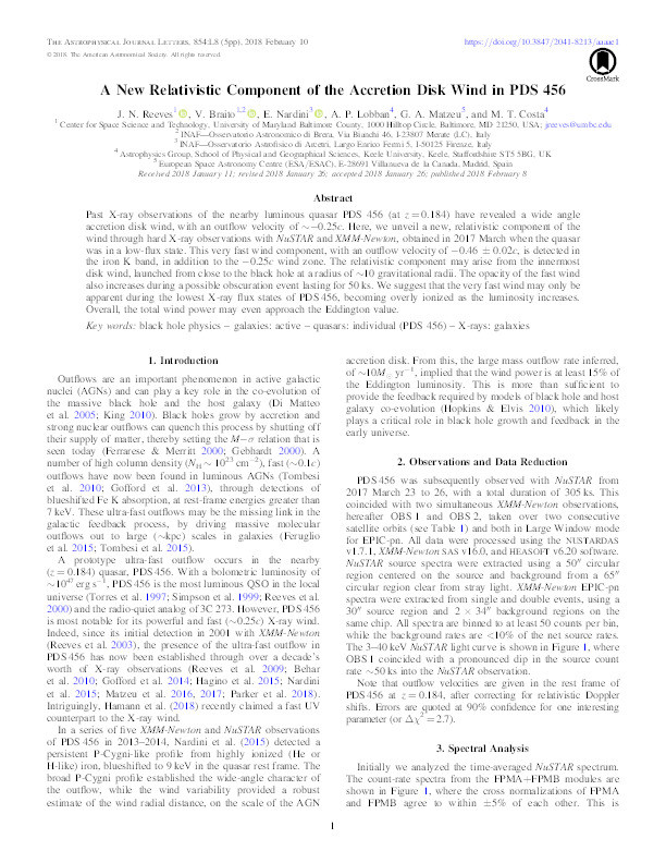 A New Relativistic Component of the Accretion Disk Wind in PDS 456 Thumbnail