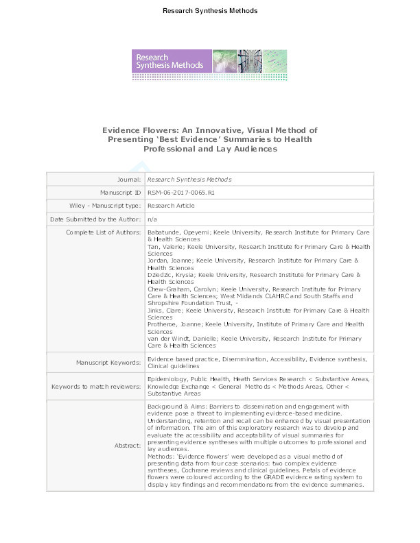 Evidence flowers: An innovative, visual method of presenting “best evidence” summaries to health professional and lay audiences Thumbnail