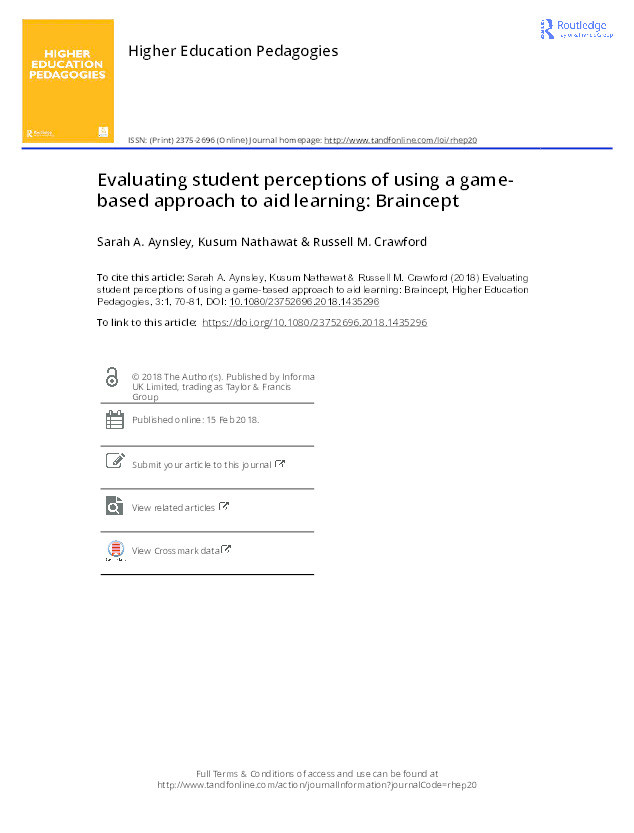 Evaluating student perceptions of using a game-based approach to aid learning: Braincept Thumbnail
