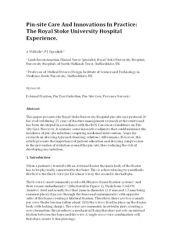 Pin-site Care And Innovations In Practice: The Royal Stoke University Hospital Experience. Thumbnail