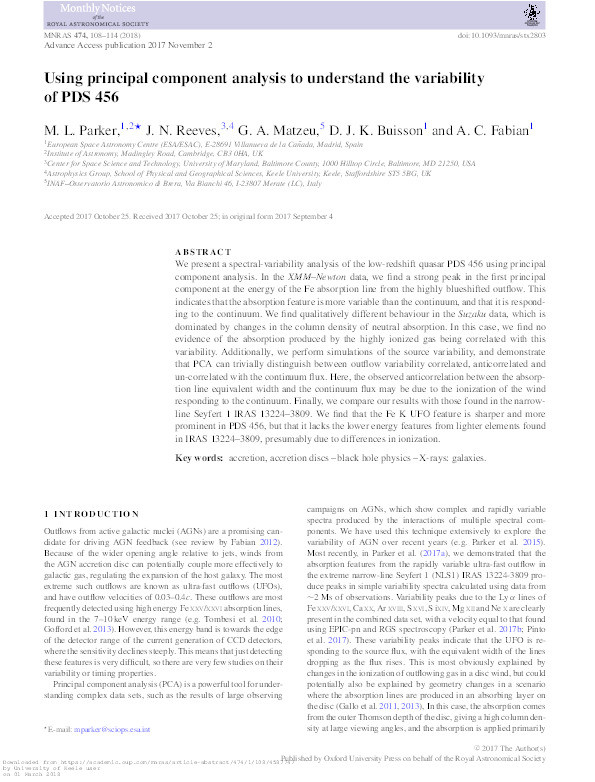 Using principal component analysis to understand the variability of PDS 456 Thumbnail