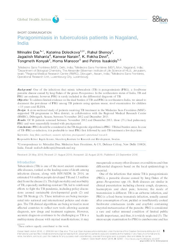 Paragonimiasis in tuberculosis patients in Nagaland, India. Thumbnail