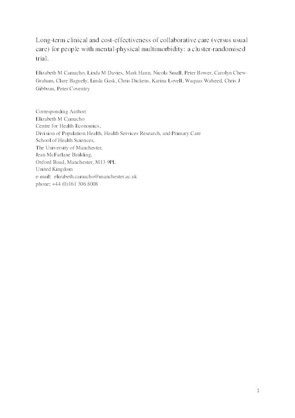 Long-term clinical and cost-effectiveness of collaborative care (vs. usual care): a cluster-randomised trial Thumbnail