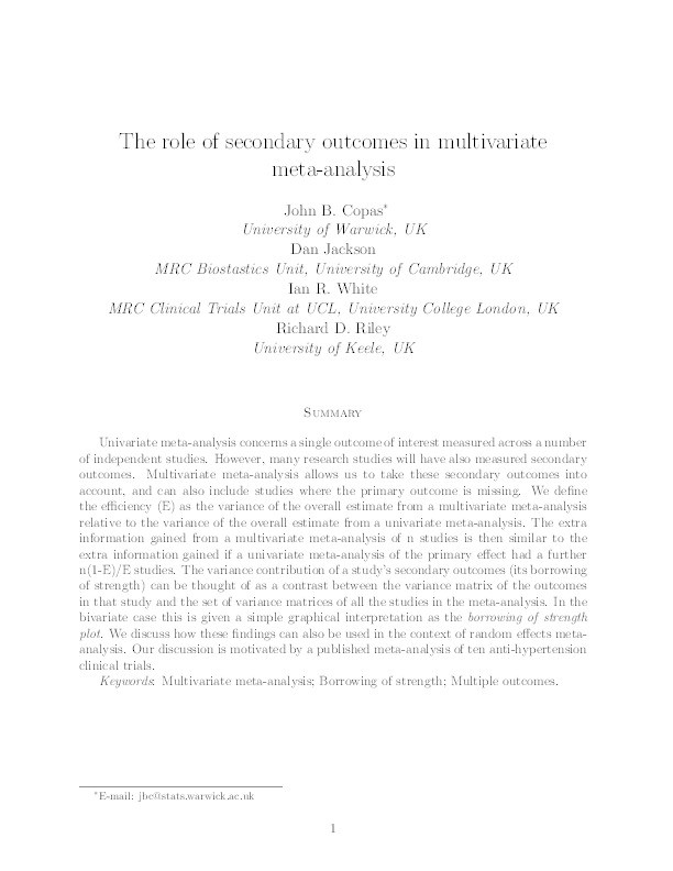 The role of secondary outcomes in multivariate meta-analysis Thumbnail