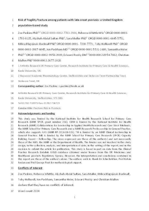 Risk of fragility fracture among patients with late-onset psoriasis: a United Kingdom population-based study Thumbnail