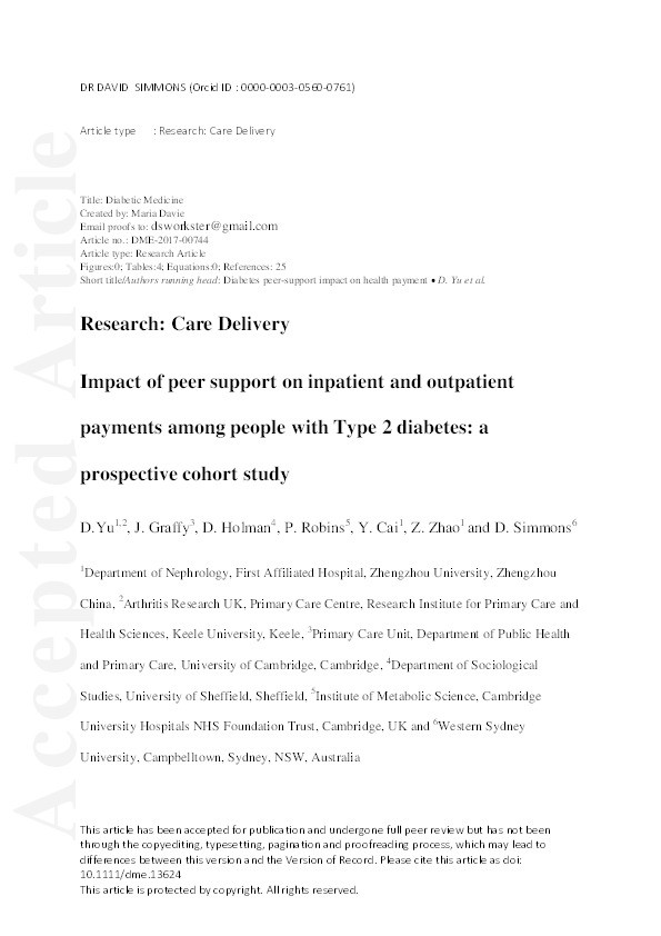 Impact of peer support on inpatient and outpatient payments among people with Type 2 diabetes: a prospective cohort study Thumbnail