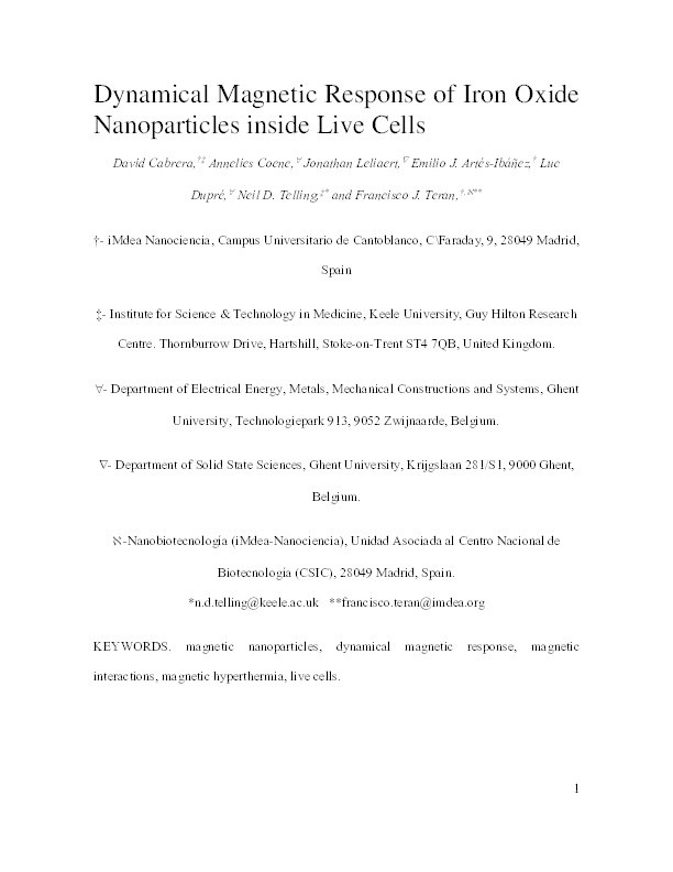 Dynamical Magnetic Response of Iron Oxide Nanoparticles Inside Live Cells Thumbnail