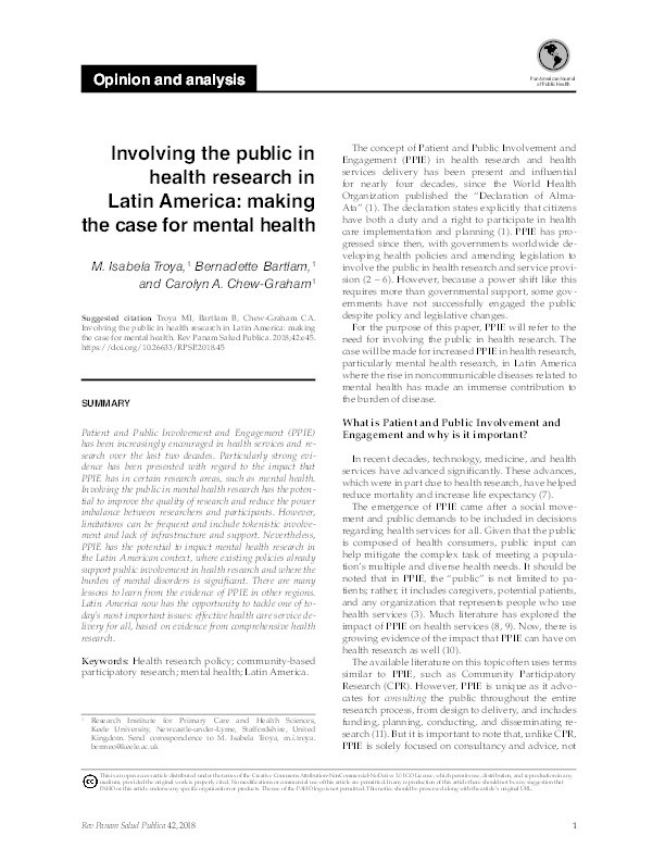 Involving the public in health research in Latin America: making the case for mental health Thumbnail