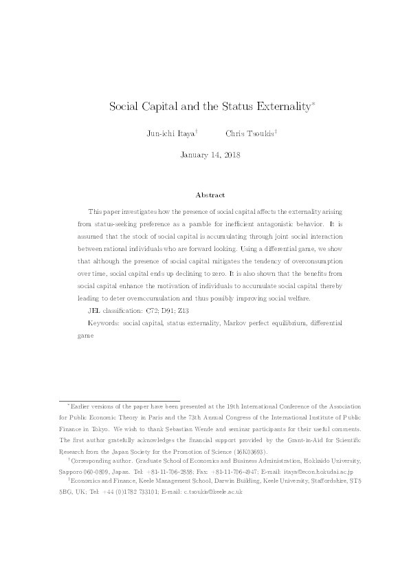 Social capital and the status externality Thumbnail