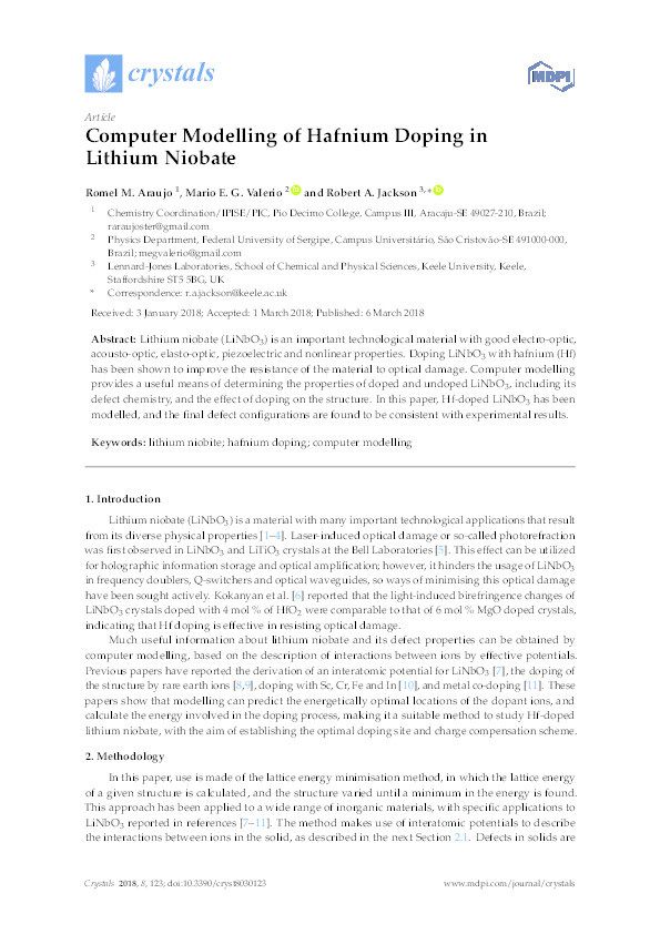 Computer modelling of hafnium doping in lithium niobate Thumbnail