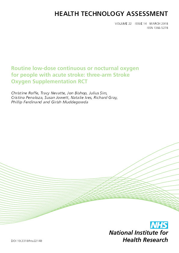 Routine low-dose continuous or nocturnal oxygen for people with acute stroke: three-arm Stroke Oxygen Supplementation RCT. Thumbnail