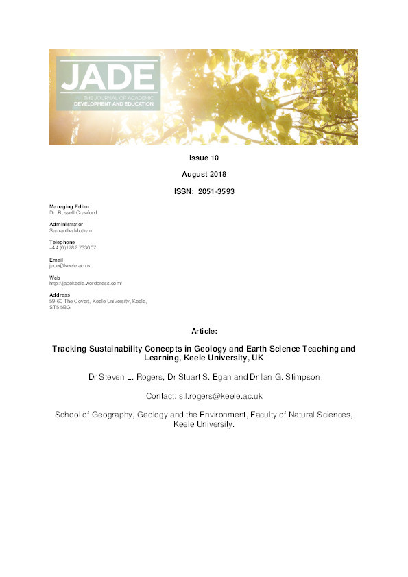 Tracking Sustainability Concepts in Geology and Earth Science Teaching and Learning, Keele University, UK Thumbnail