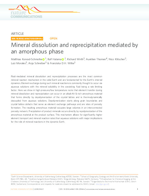 Mineral dissolution and reprecipitation mediated by an amorphous phase Thumbnail