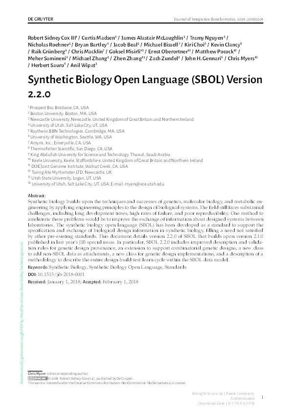 Synthetic Biology Open Language (SBOL) Version 2.2.0. Thumbnail