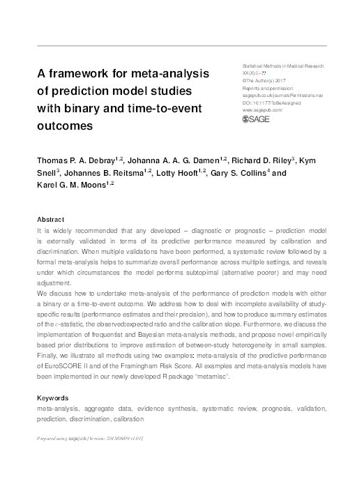 A framework for meta-analysis of prediction model studies with binary and time-to-event outcomes Thumbnail