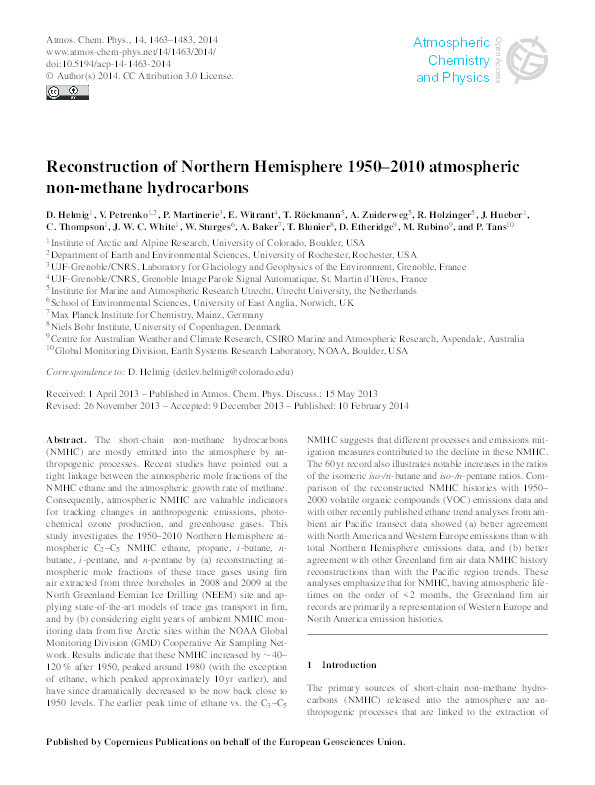 Reconstruction of Northern Hemisphere 1950-2010 atmospheric non-methane hydrocarbons Thumbnail