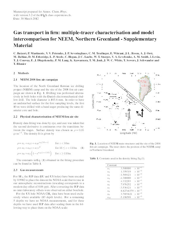 Gas transport in firn: multiple-tracer characterisation and model intercomparison for NEEM, Northern Greenland Thumbnail