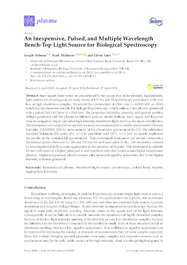 An Inexpensive, Pulsed, and Multiple Wavelength Bench-Top Light Source for Biological Spectroscopy Thumbnail