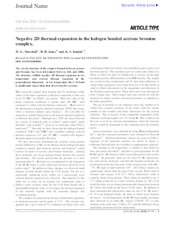 Negative 2D thermal expansion in the halogen bonded acetone bromine complex Thumbnail
