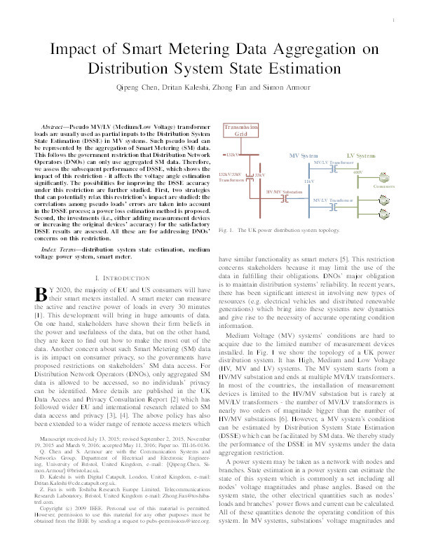 Impact of Smart Metering Data Aggregation on Distribution System State Estimation Thumbnail