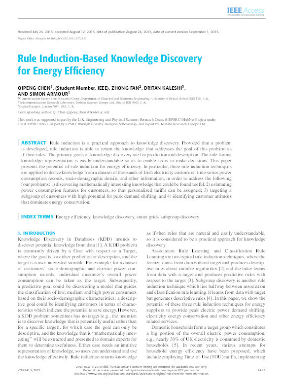 Rule Induction-Based Knowledge Discovery for Energy Efficiency Thumbnail