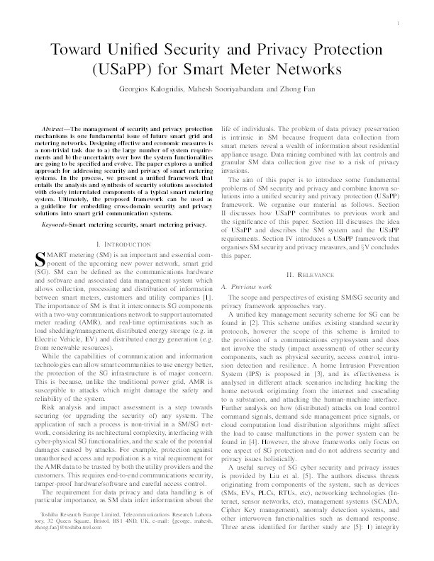 Toward Unified Security and Privacy Protection for Smart Meter Networks Thumbnail