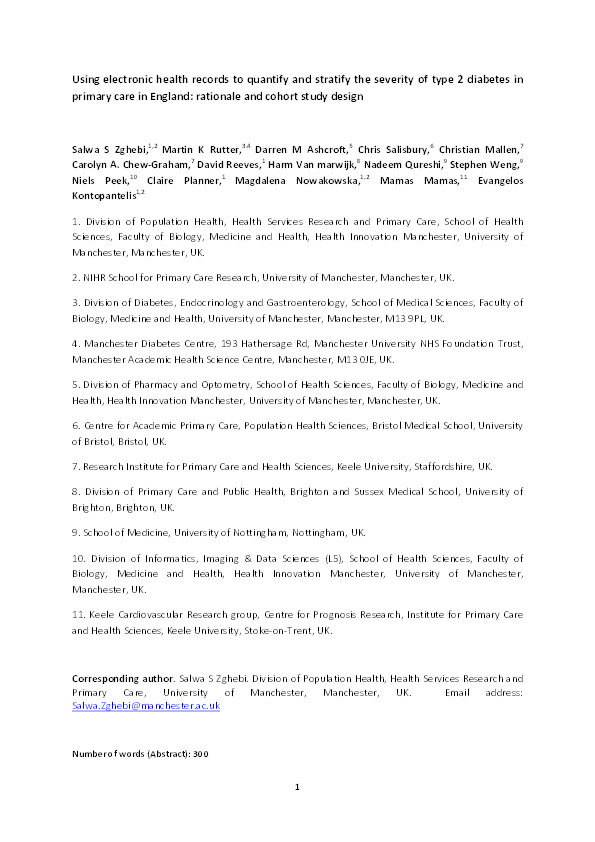 Using electronic health records to quantify and stratify the severity of type 2 diabetes in primary care in England: rationale and cohort study design Thumbnail