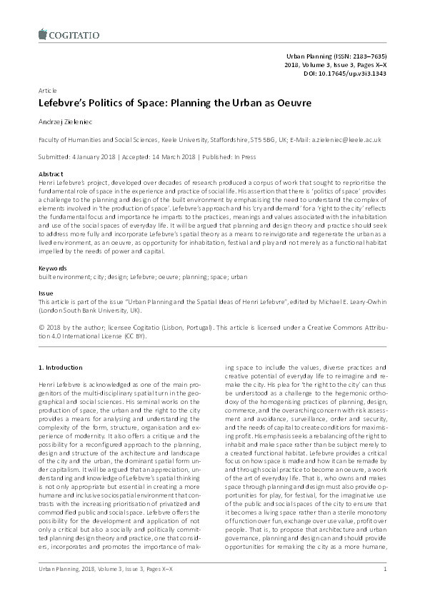 Lefebvre’s Politics of Space: Planning the Urban as Oeuvre Thumbnail