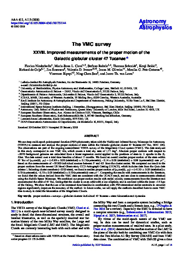The VMC survey XXVIII. Improved measurements of the proper motion of the Galactic globular cluster 47 Tucanae Thumbnail