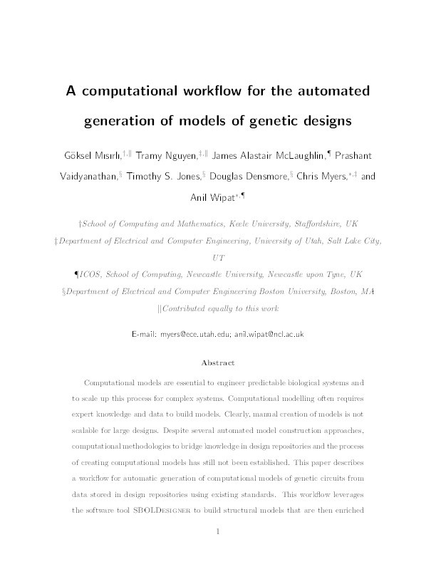 A computational workflow for the automated generation of models of genetic designs Thumbnail