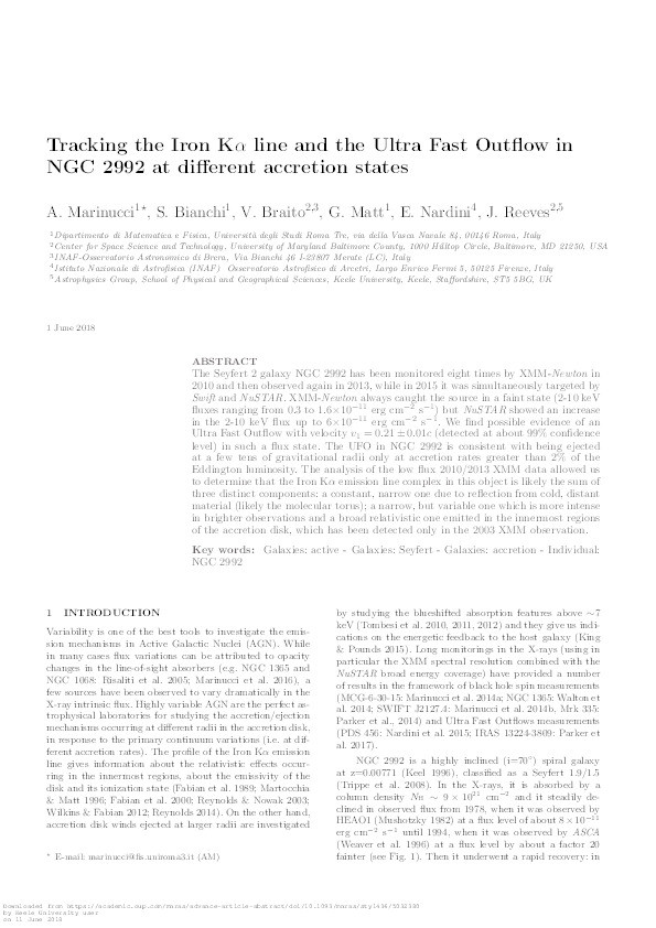 Tracking the Iron Ka line and the Ultra Fast Outflow in NGC 2992 at different accretion states Thumbnail