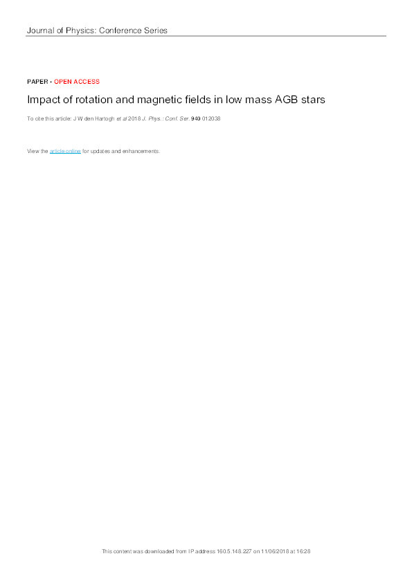 Impact of rotation and magnetic fields in low mass AGB stars Thumbnail