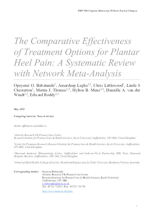 Comparative Effectiveness of Treatment Options for Plantar Heel Pain: A Systematic Review with Network Meta-Analysis Thumbnail