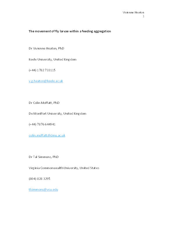 The movement of fly (Diptera) larvae within a feeding aggregation Thumbnail