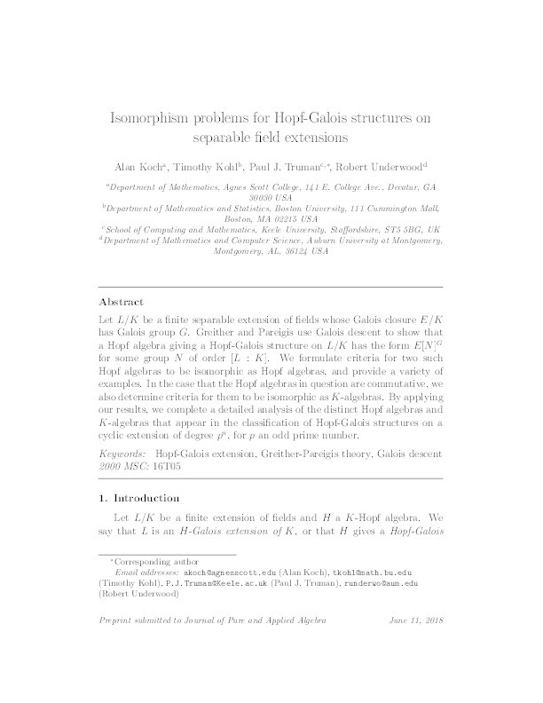 Isomorphism problems for Hopf-Galois structures on separable field extensions Thumbnail