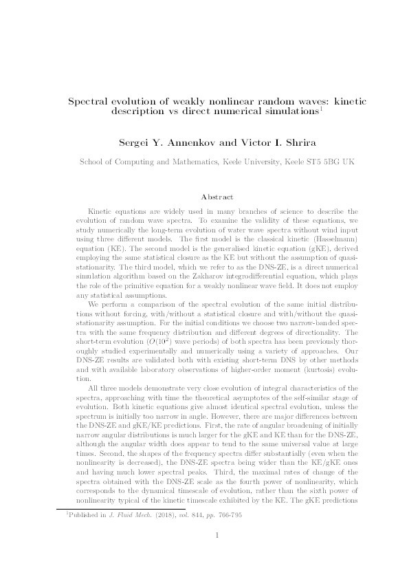 Spectral evolution of weakly nonlinear random waves: kinetic description versus direct numerical simulations Thumbnail