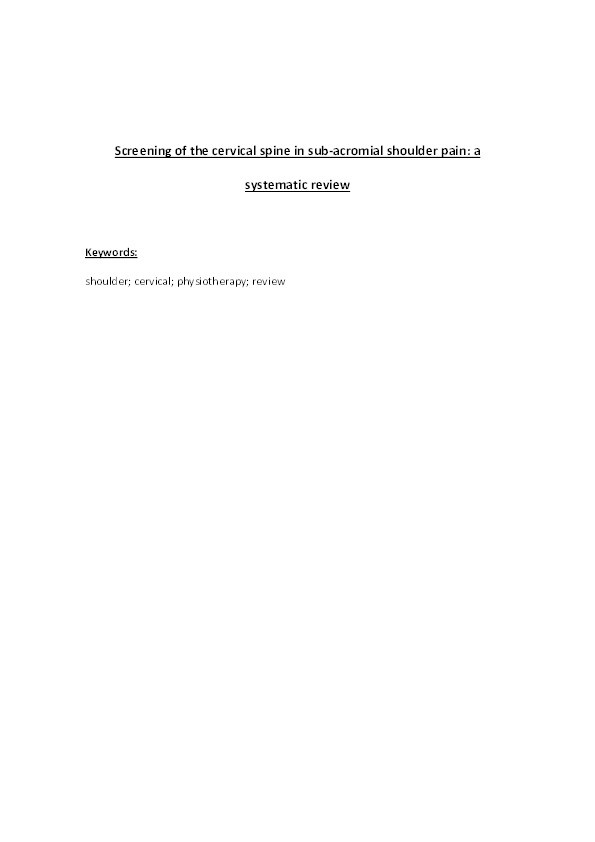 Screening of the cervical spine in sub-acromial shoulder pain: a systematic review Thumbnail