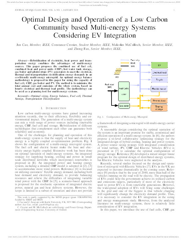 Optimal Design and Operation of a Low Carbon Community based Multi-energy Systems Considering EV Integration Thumbnail