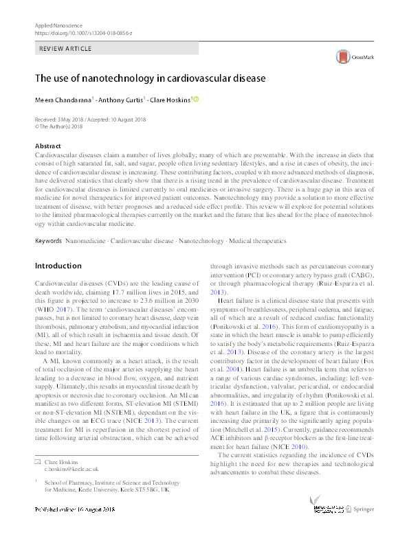 The use of nanotechnology in cardiovascular disease Thumbnail