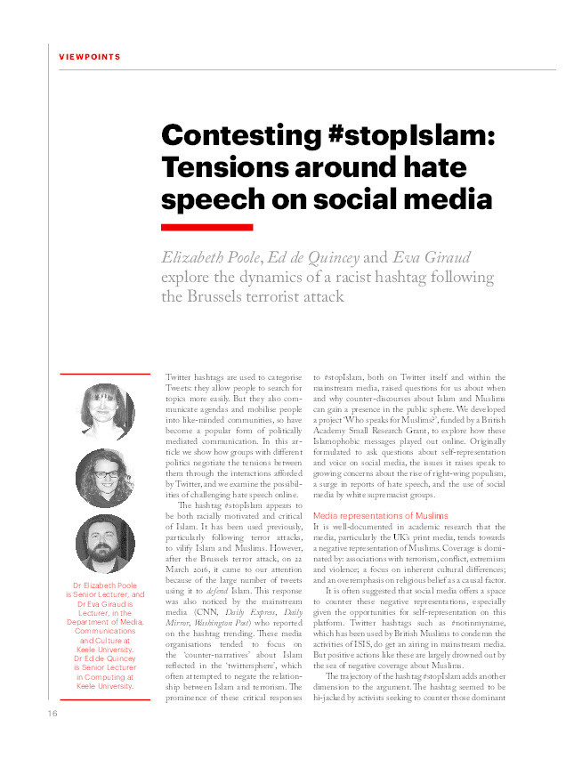 Contesting #stopIslam: Tensions around hate speech on social media Thumbnail